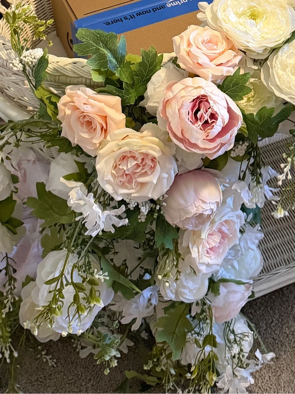 baby shower bassinet Pink Floral Garland arrangement faux florals
